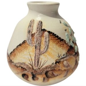 VTG Sandstone Pottery Vase Desert Southwestern Small Signed Saguaro Native